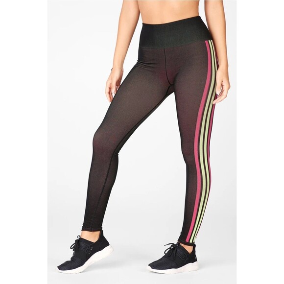 FABLETICS High Waisted Seamless Stripe Legging S Pink Stripe Multi Black B73 - Picture 1 of 6
